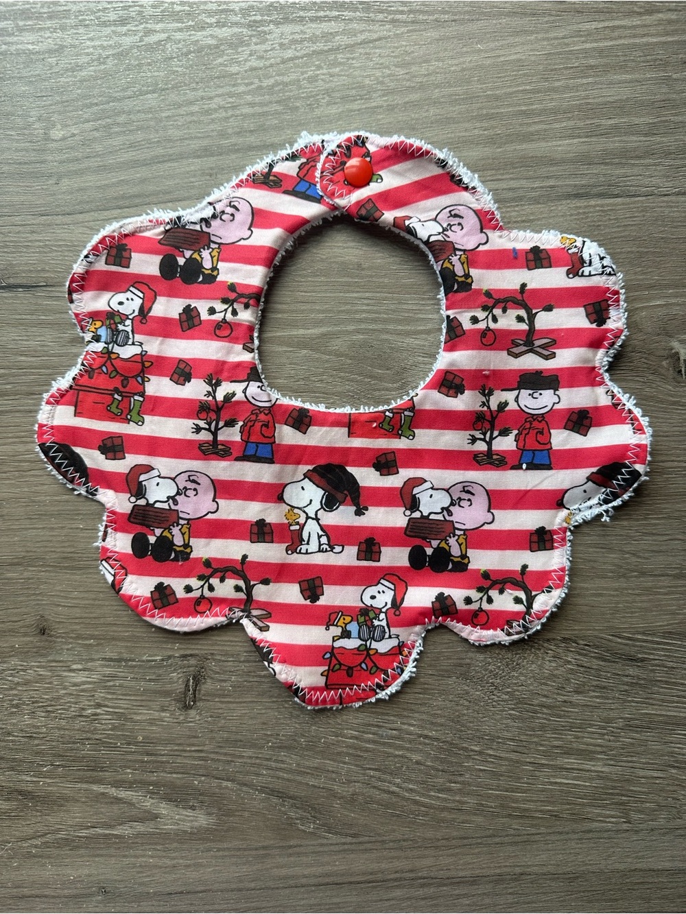 Peanuts Stripe Scalloped Baby Bib - Red